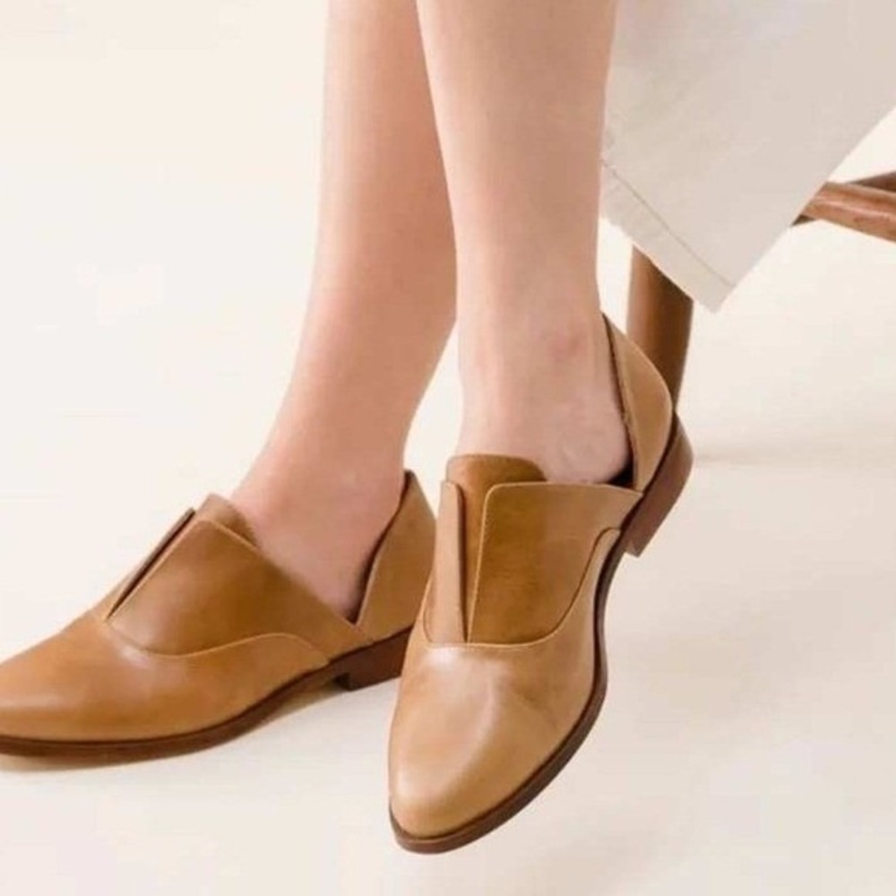 Nisolo Emma d'Orsay Oxford Tan Leather Pointed Toe Flats Shoes Womens Size 11